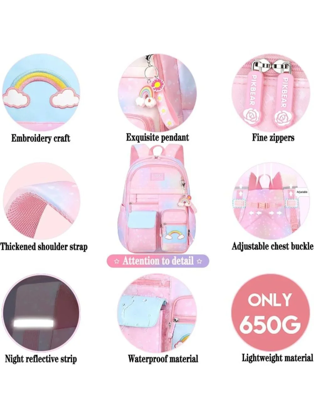 Rainbow 4Pc Girls Backpack Multicolor 16.5